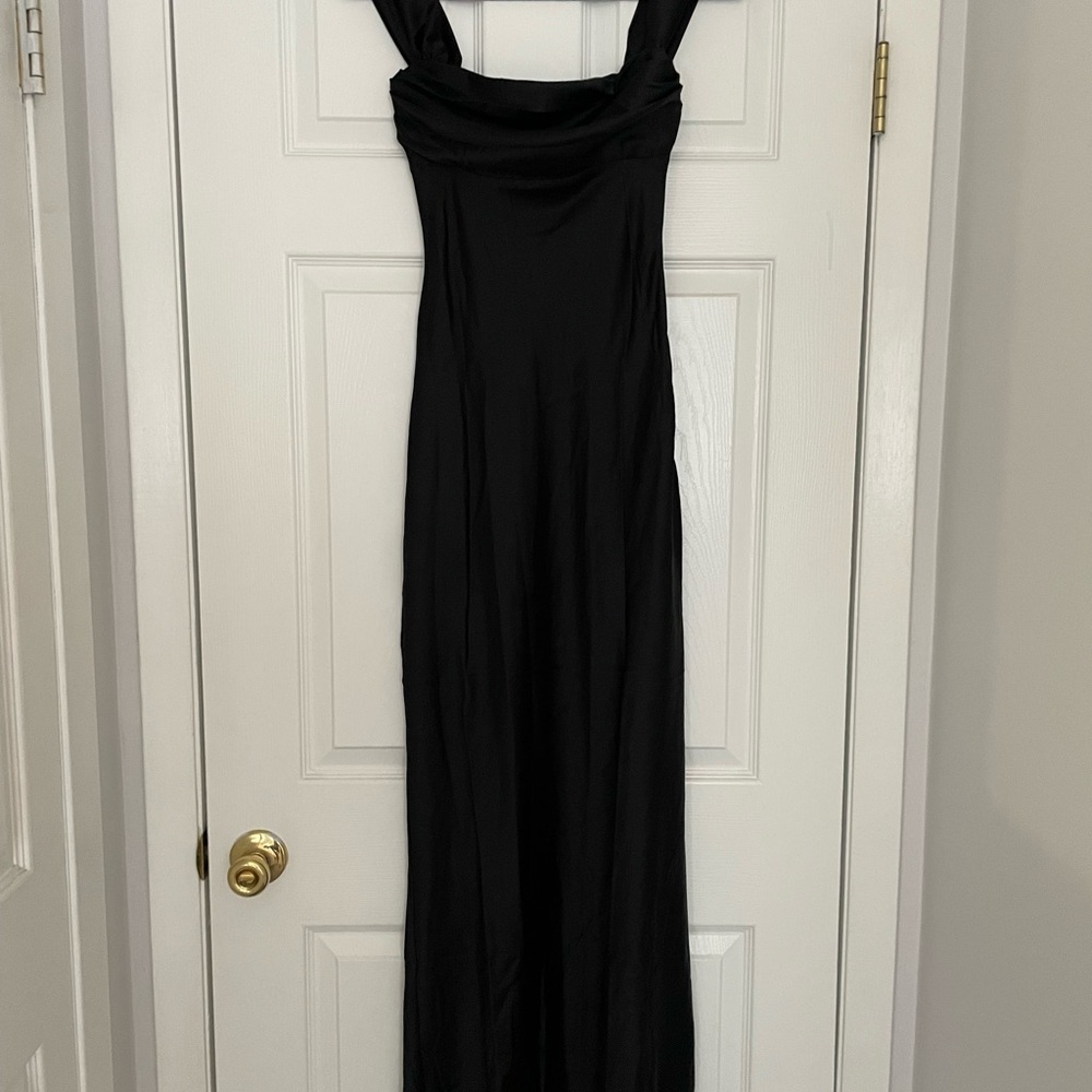 Black Satin off the shoulder formal dress